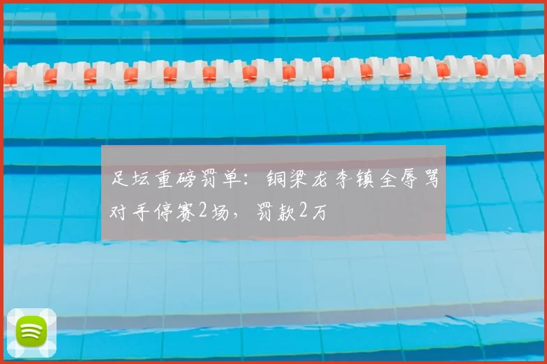 足坛重磅罚单：铜梁龙李镇全辱骂对手停赛2场，罚款2万